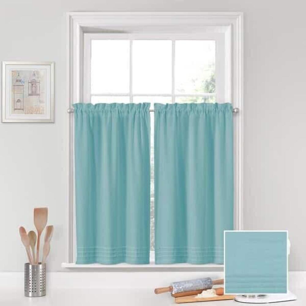 Vue Kingsbury Teal Blue Pleated Curtain Panel Pair 45x26 Inch